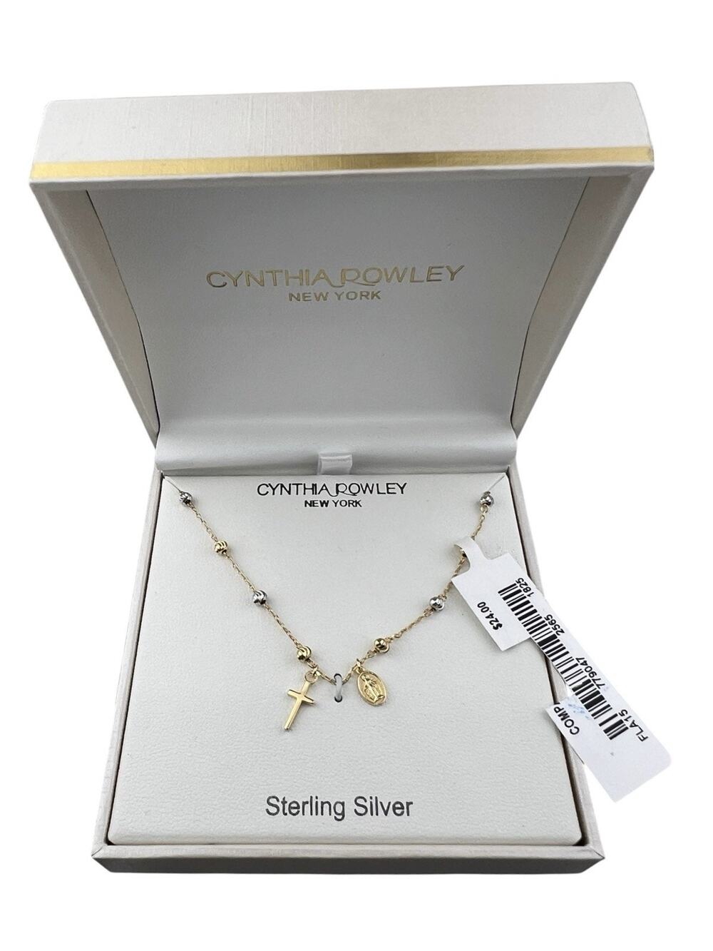 Cynthia Rowley Sterling Silver Necklace Vermeil Rosary Style Cross NWT in Box